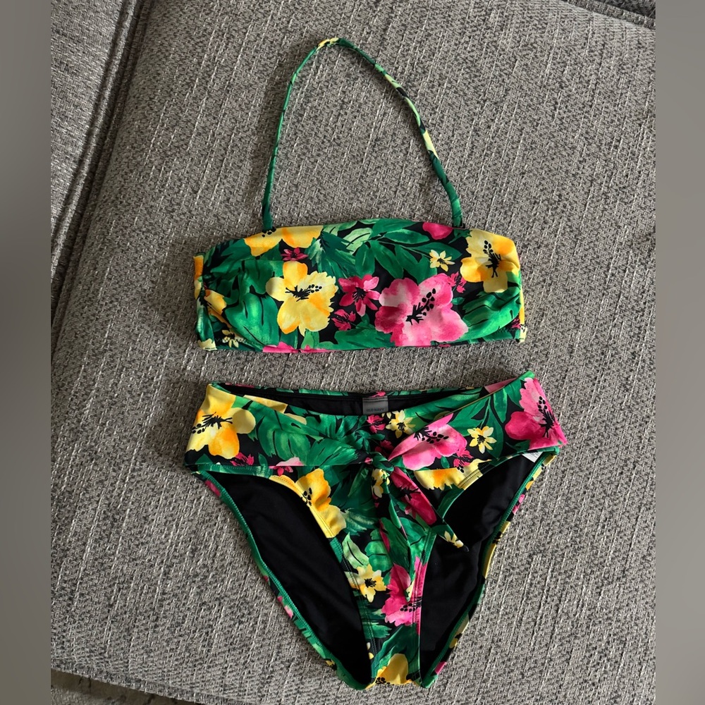 Old Navy Green and Pink Floral Bikini